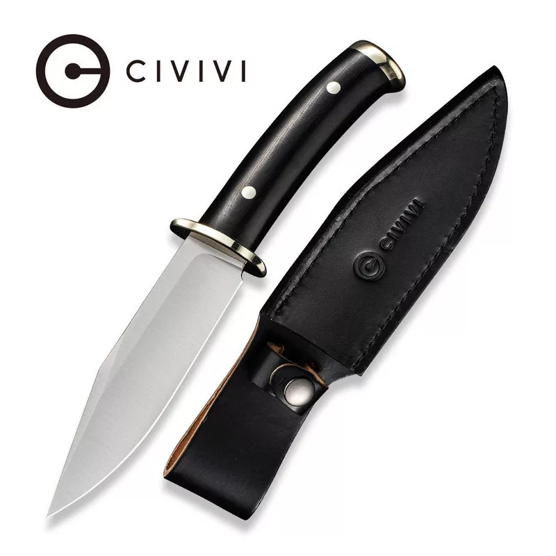Teton Tickler – Dagger – D2 Blade – Black G-10 Handle – Leather Sheath