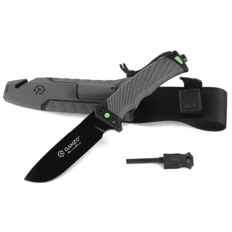 G8012V2-GY – Überlebensmesser – Schwarzer 8Cr13-Stahl – Grauer ABS-Griff