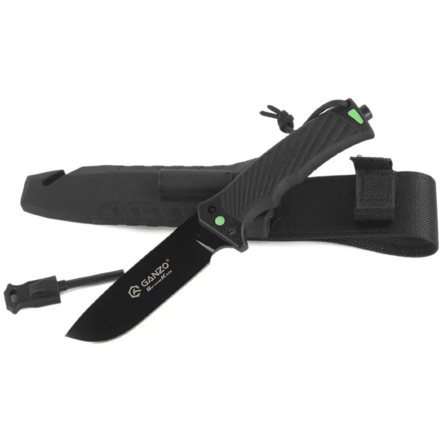G8012V2-BK – Überlebensmesser – Schwarzer Stahl 8Cr13 – Schwarzer ABS-Griff