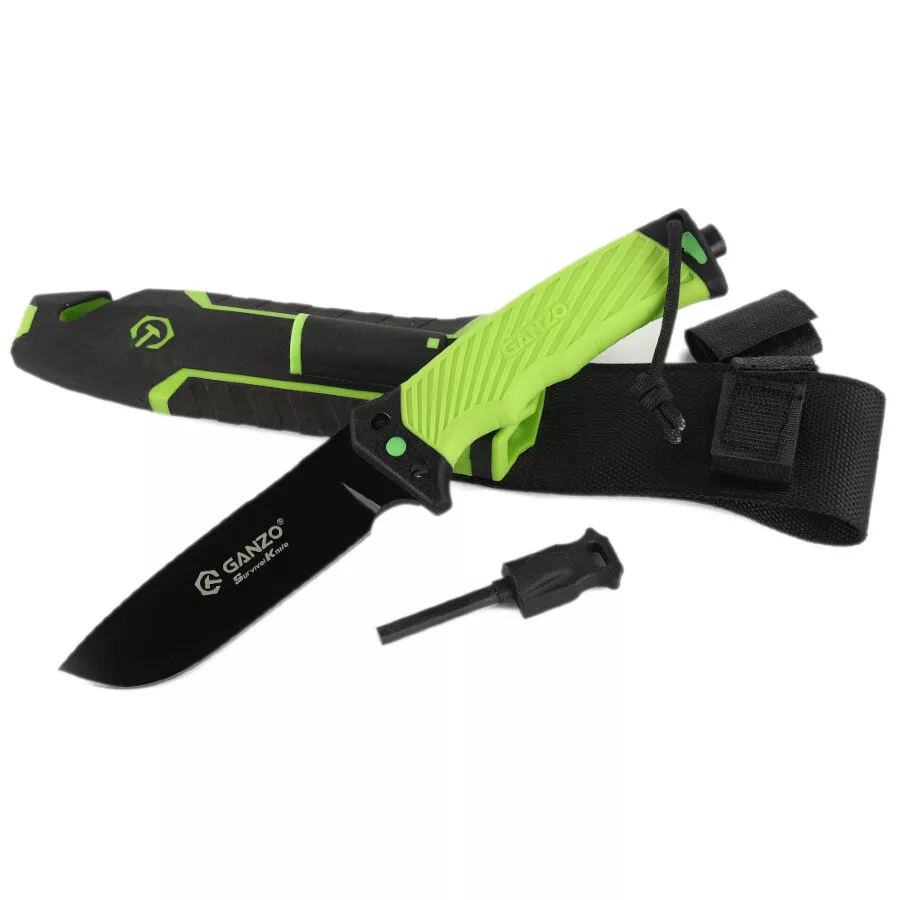 G8012V2-LG – Überlebensmesser – Schwarzer 8Cr13-Stahl – Grüner ABS-Griff