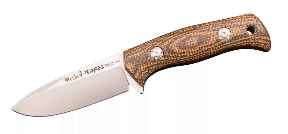 Tuareg – Hunting dagger – 14C18N blade – Mustard brown micarta handle – Leather sheath