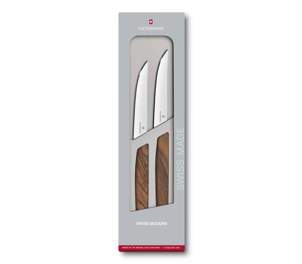 Swiss Modern – Steakmesser-Set – 2-teilig – Glatte Schneide – Nussbaum