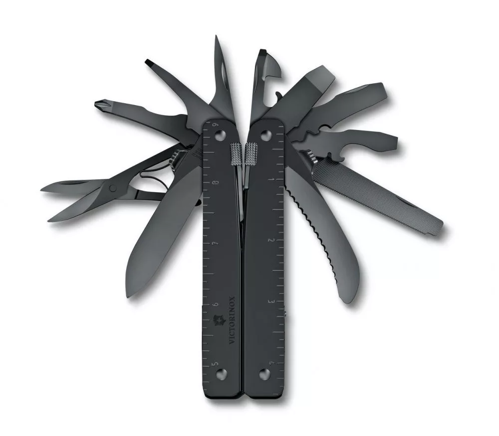 SwissTool MXBS – Multitool – Schwarz – Perlgewebe-Etui
