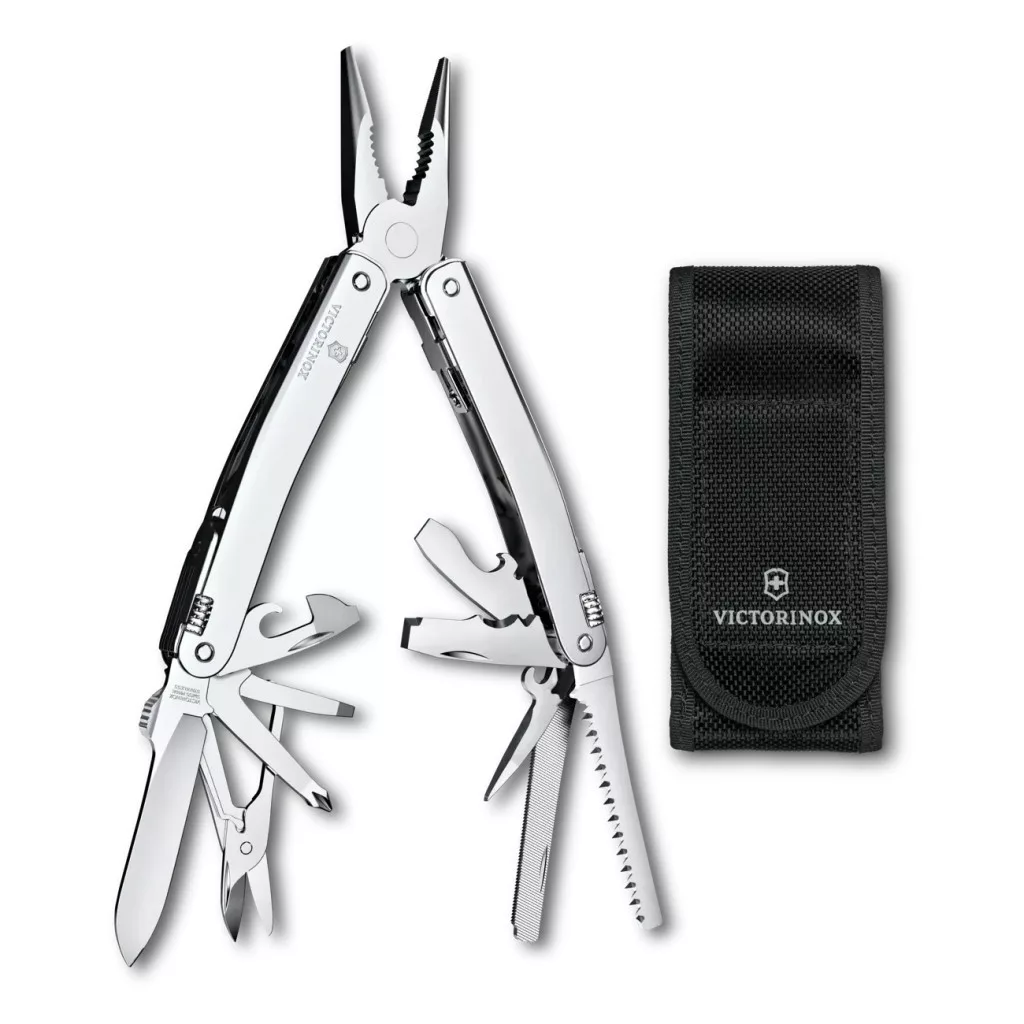 SwissTool Spirit MX – Multitool – Silber – Perlleinen-Etui