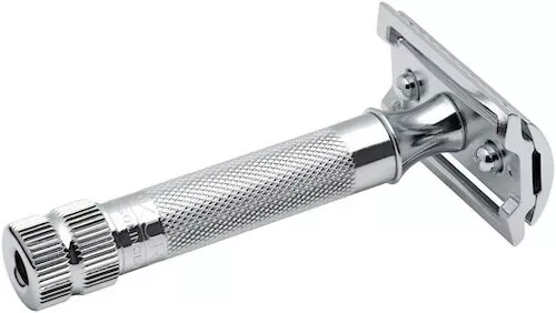 34C – Sicherheitsrasierer – verchromt – geschlossener Kamm – kurzer Griff