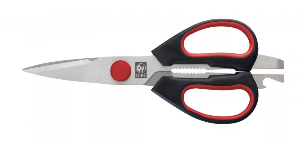Kitchen scissors – With nutcracker and bottle opener – 21 cm – Red-black