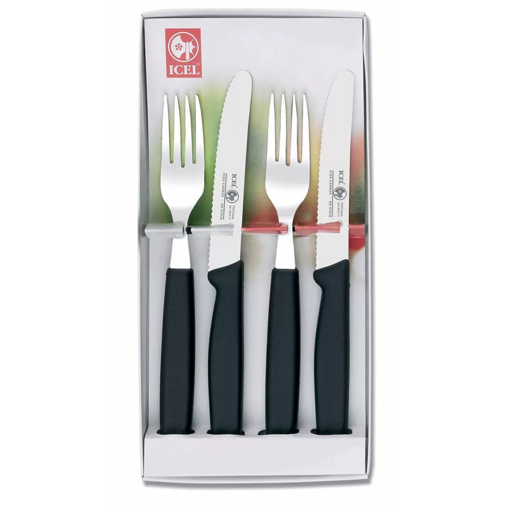 Poly – Steakbesteck – 4-teilig – 2 Gabeln + 2 Messer