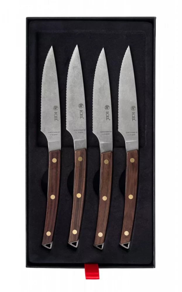 Steakkés Készlet – 4 Darabos – Recés – Rózsafa – Design