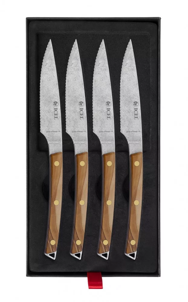 Steakmesser-Set – 4-teilig – Gezahnt – Olivenholz – Design