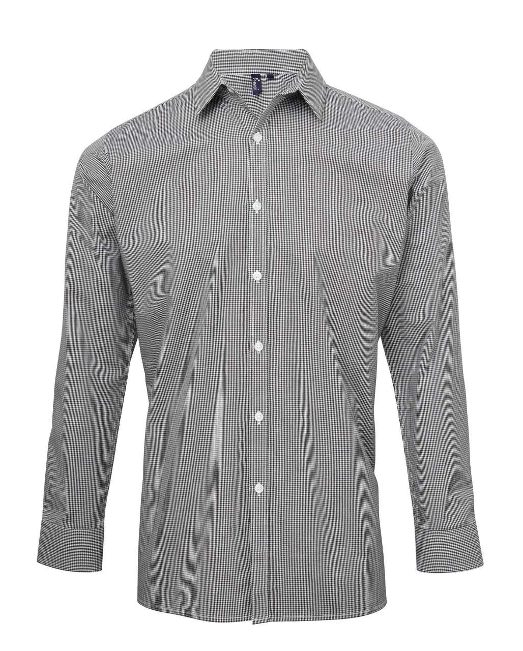 Herren Langarm Gingham Baumwoll Microcheck Hemd
