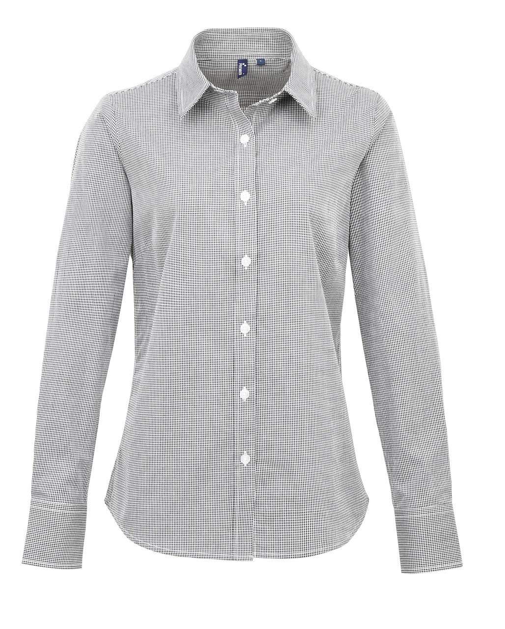Damen Langarm Gingham Microcheck-Hemd