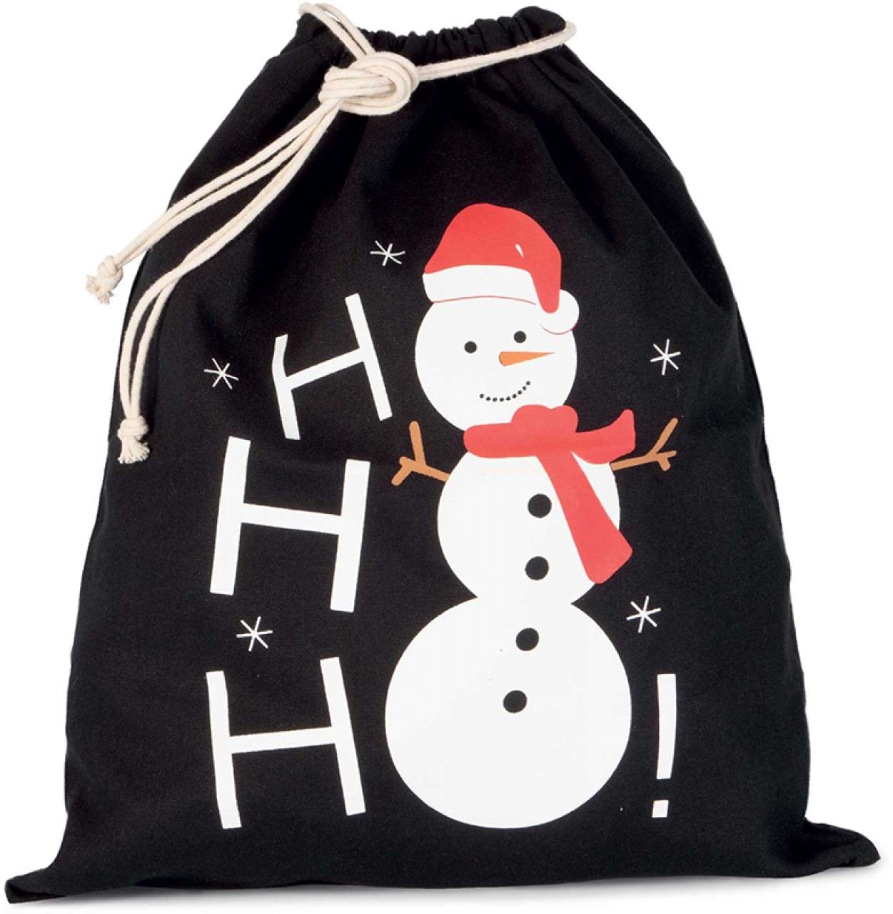 Baumwolltasche mit Schneemann-Motiv und Kordelzugverschluss